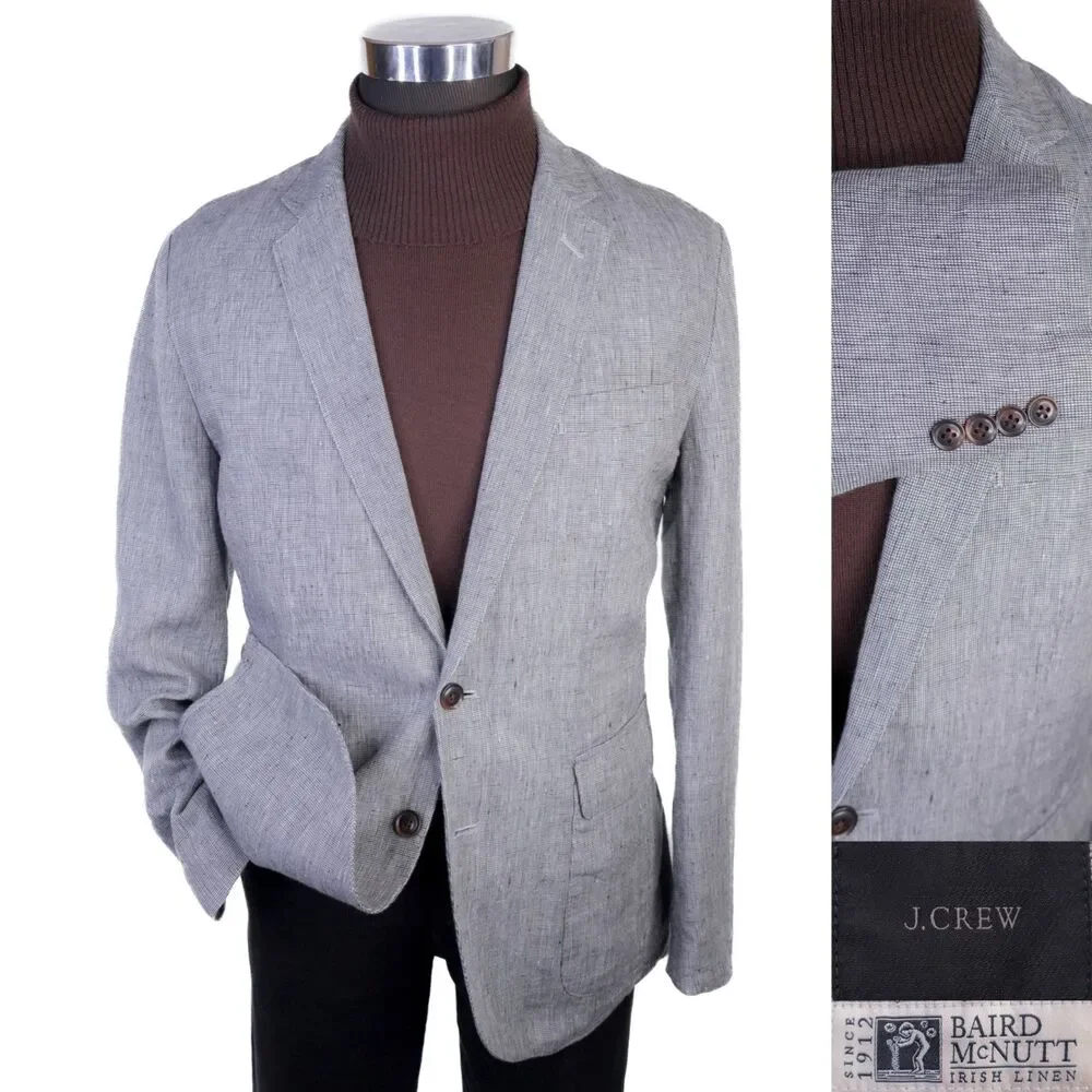 J. Crew Unstructured BAIRD McNUTT 100% LINEN Sport Coat 40s Gray 2-Button Jacket